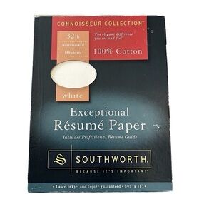 Southworth Resume Paper 32lb, 100% Cotton, 100 Sheets, 8.5"x11" RD18ICF